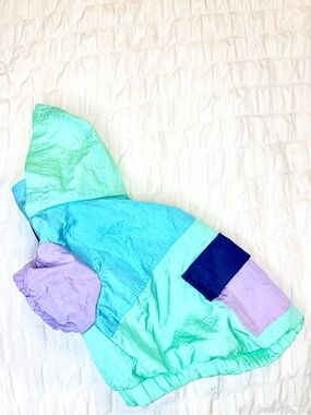 Dog Colorblock Hooded Raincoat - Mint, Teal & Lavender